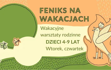 plakat wydarzenia, radosny feniks na żółtym tle
